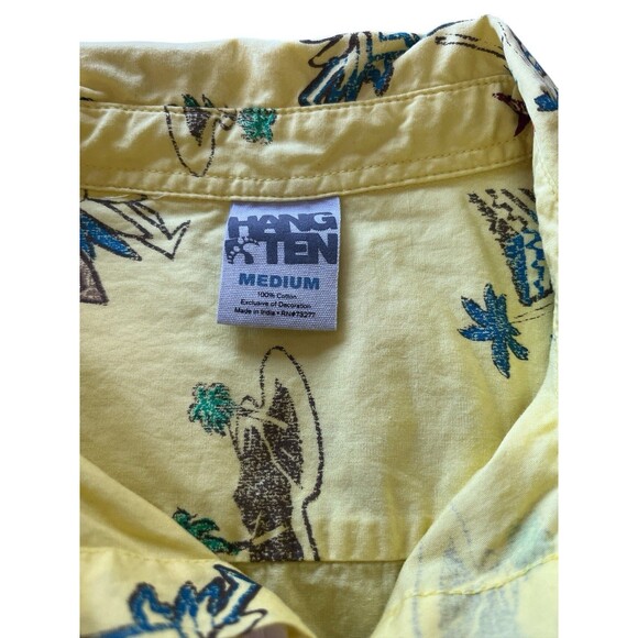 Hang Ten Men's Hawaiian Shirt Tiki 100% Cotton Yellow Size Medium - Picture 3 of 5